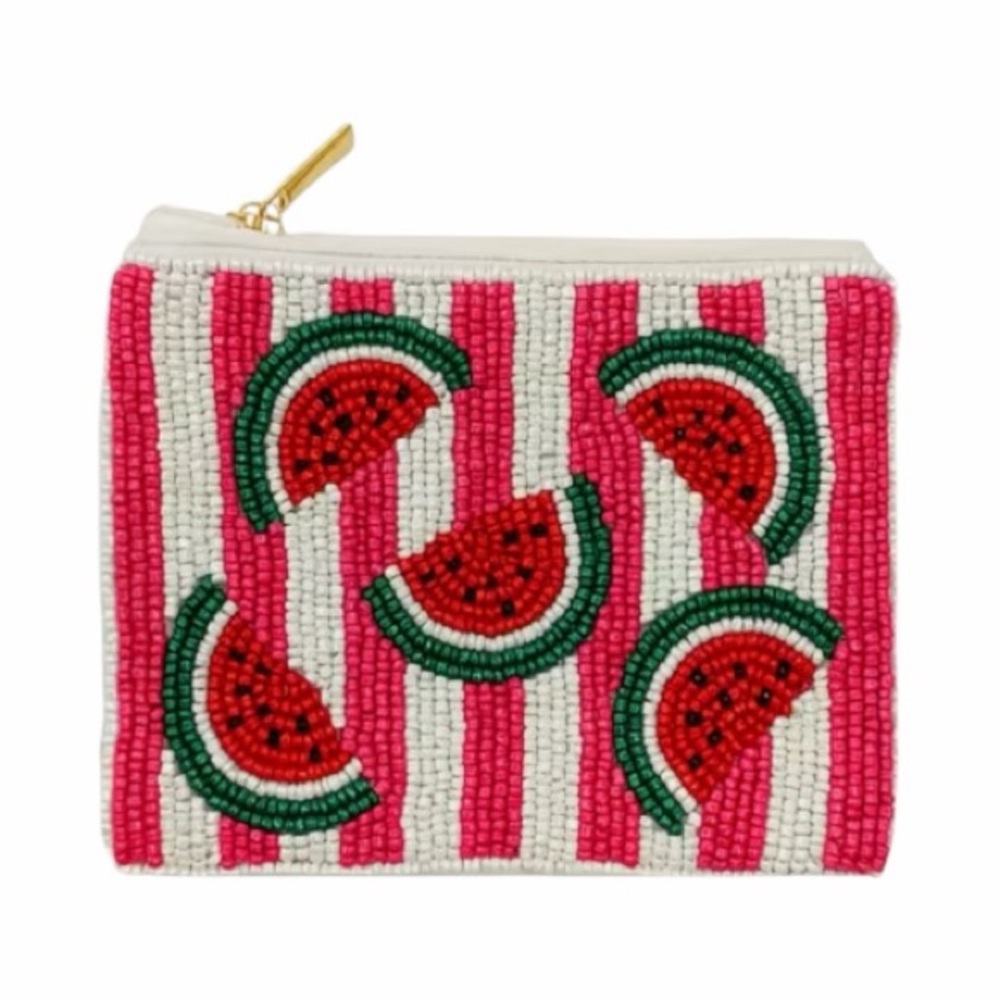 Viral Red Beaded Watermelon Stripe Coin Purse NWT